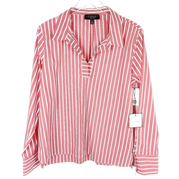 LAUNDRY BY SHELLI SEGAL POPLIN STRIPED BLOUSE - Picture 2 of 5